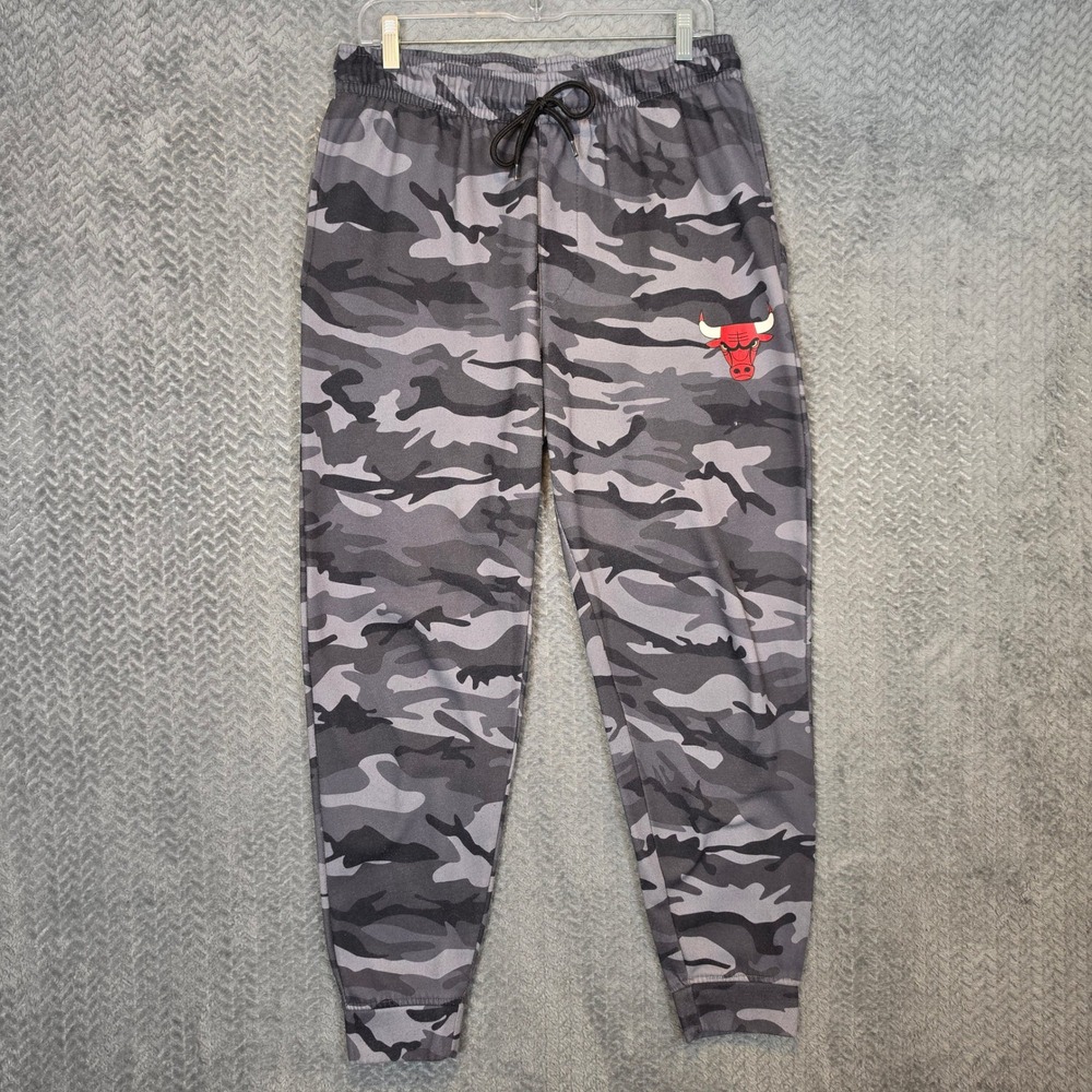 Vintage NBA Chicago Bulls Kids Gray Camo Jogger Pants Fleece Lined Large